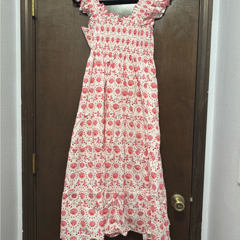 Hill House Nap Dress -
Red and White mermaid Maxi Sundress with Square Neck